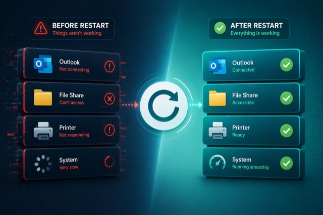 Computer restart and system refresh concept image for the restarting troubleshooting article.